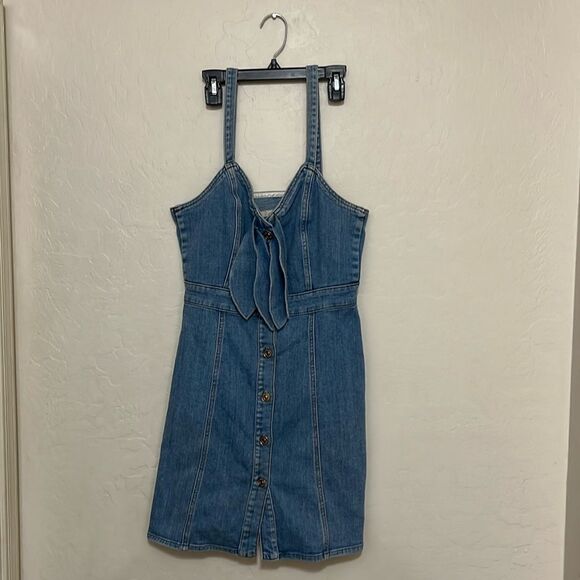 7 For All Mankind Blue Bow Button Front Denim Dress Contemporary Festival - Picture 6 of 16